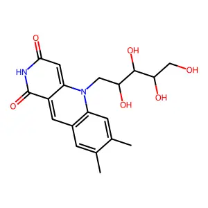 7,8-Dimethyl-5-(2,3,4,5-tetrahydroxypentyl)benzo[b][1,6]naphthyridine-1,3-dione structure