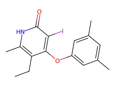 4-(3,5-dimethylphenoxy)-5-ethyl-3-iodo-6-methyl-1H-pyridin-2-one structure