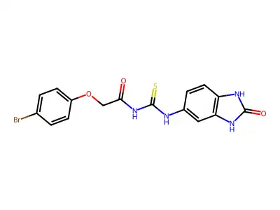 2-(4-bromophenoxy)-N-[(2-oxo-1,3-dihydrobenzimidazol-5-yl)carbamothioyl]acetamide structure