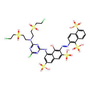 1,5-Naphthalenedisulfonic acid, 2-((8-((2-chloro-6-(N,N-di(((2-chloroethyl)sulfonyl)ethyl)amino)-1,3,5-triaz-4-yl)amino)-1-hydroxy-3,6-disulfonaphth-2-yl)azo)- structure