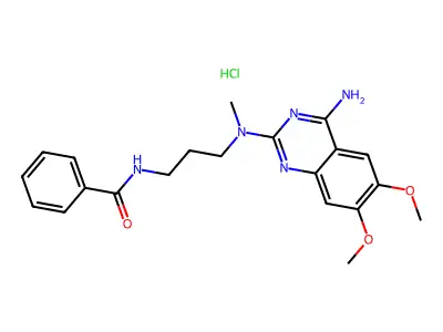 Benzamide, N-(3-((4-amino-6,7-dimethoxy-2-quinazolinyl)methylamino)propyl)-, monohydrochloride structure