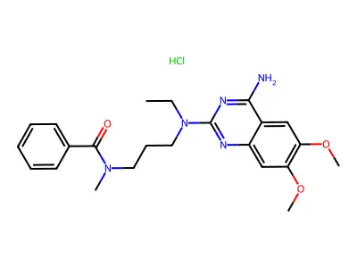 Benzamide, N-(3-((4-amino-6,7-dimethoxy-2-quinazolinyl)ethylamino)propyl)-N-methyl-, monohydrochloride structure