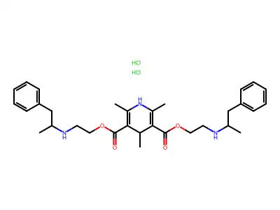 3,5-Pyridinedicarboxylic acid, 1,4-dihydro-2,4,6-trimethyl-, bis(2-(alpha- methylphenethylamino)ethyl) ester, dihydrochloride structure