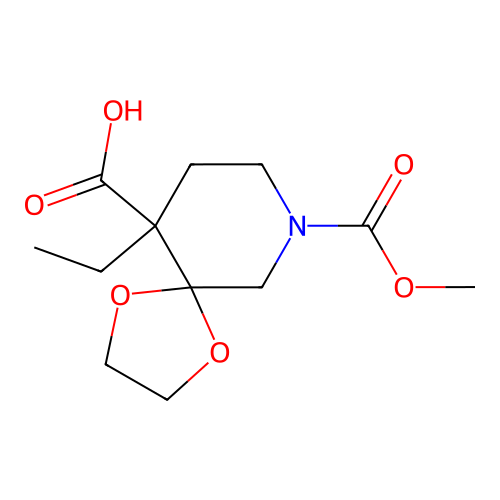 6-Ethyl-9-methoxycarbonyl-1,4-dioxa-9-azaspiro[4.5]decane-6-carboxylic acid structure