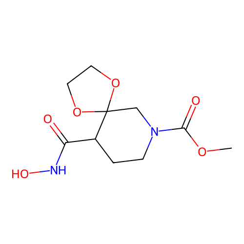 Methyl 10-((hydroxyamino)carbonyl)-1,4-dioxa-7-azaspiro(4.5)decane-7-carboxylate structure