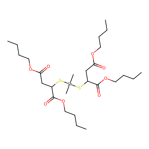 Butanedioic acid, 2,2'-((dimethylstannylene)bis(thio))bis-, tetrabutyl ester structure