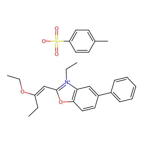 Benzoxazolium, 2-(2-ethoxy-1-butenyl)-3-ethyl-5-phenyl-, salt with 4-methylbenzenesulfonic acid (1:1) structure