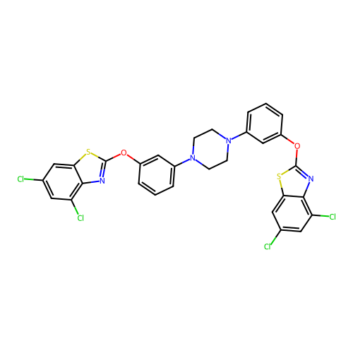 4,6-dichloro-2-[3-[4-[3-[(4,6-dichloro-1,3-benzothiazol-2-yl)oxy]phenyl]piperazin-1-yl]phenoxy]-1,3-benzothiazole structure