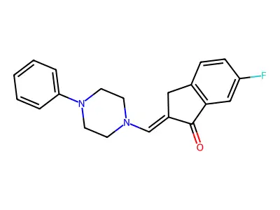 1H-Inden-1-one, 2,3-dihydro-6-fluoro-2-((4-phenyl-1-piperazinyl)methylene)- structure