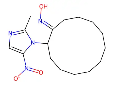 N-[2-(2-methyl-5-nitro-imidazol-1-yl)cyclododecylidene]hydroxylamine structure