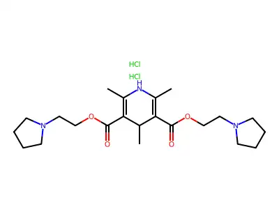 3,5-Pyridinedicarboxylic acid, 1,4-dihydro-2,4,6-trimethyl-, bis(2-(1-pyrrolidinyl)ethyl)ester, dihydrochloride structure