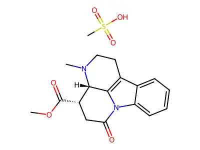1H-Indolo(3,2,1-de)(1,5)naphthyridine-4-carboxylic acid, 2,3,3a,4,5,6-hexahydro-3-methyl-6-oxo-, methyl ester, trans-, monomethanesulfonate structure
