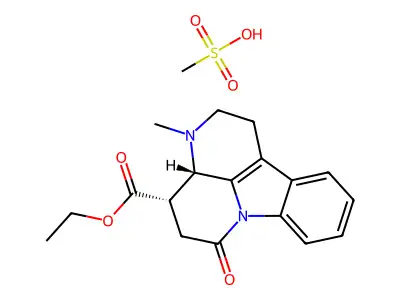1H-Indolo(3,2,1-de)(1,5)naphthyridine-4-carboxylic acid, 2,3,3a,4,5,6-hexahydro-3-methyl-6-oxo-, ethyl ester, trans-, monomethanesulfonate structure