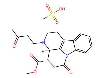 1H-Indolo(3,2,1-de)(1,5)naphthyridine-4-carboxylic acid, 2,3,3a,,4,5,6-hexahydro-6-oxo-3-(3-oxobutyl)-, methyl ester, cis-, monomethanesulfonate structure