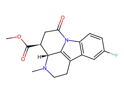 1H-Indolo(3,2,1-de)(1,5)naphthyridine-4-carboxylic acid, 2,3,3a,4,5,6-hexahydro-10-fluoro-3-methyl-6-oxo-, methyl ester, cis- structure