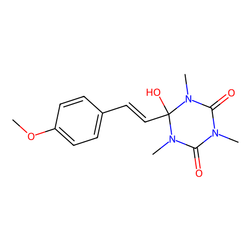 6-hydroxy-6-[(E)-2-(4-methoxyphenyl)ethenyl]-1,3,5-trimethyl-1,3,5-triazinane-2,4-dione structure