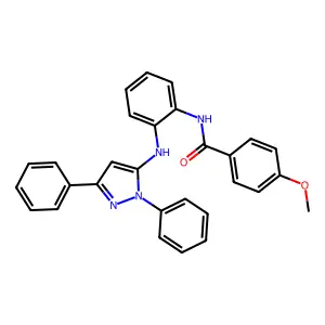 N-{2-[(1,3-diphenyl-1H-pyrazol-5-yl)amino]phenyl}-4-methoxybenzamide structure