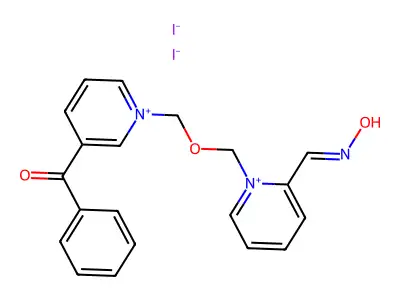 [1-[[2-(hydroxyiminomethyl)pyridin-1-ium-1-yl]methoxymethyl]pyridin-1-ium-3-yl]-phenylmethanone diiodide structure