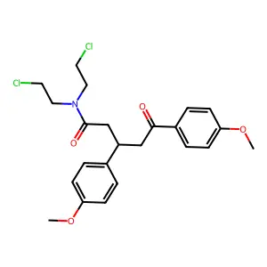 N,N-bis(2-chloroethyl)-3,5-bis(4-methoxyphenyl)-5-oxopentanamide structure