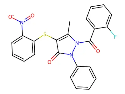 1-(2-Fluorobenzoyl)-5-methyl-4-[(2-nitrophenyl)sulfanyl]-2-phenyl-1,2-dihydro-3H-pyrazol-3-one structure