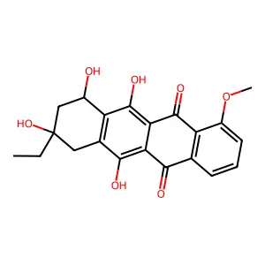 9-ethyl-6,7,9,11-tetrahydroxy-4-methoxy-8,10-dihydro-7H-tetracene-5,12-dione structure
