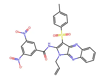 N-[3-(4-methylphenyl)sulfonyl-1-prop-2-enylpyrrolo[3,2-b]quinoxalin-2-yl]-3,5-dinitrobenzamide structure