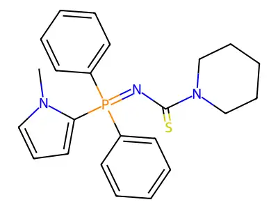 N-[(1-methylpyrrol-2-yl)-diphenyl-phosphoranylidene]piperidine-1-carbothioamide structure