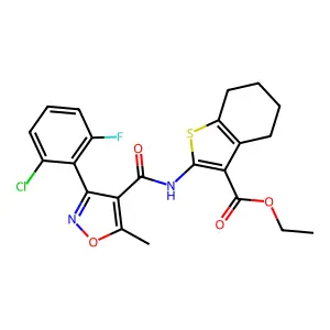 ethyl 2-[[3-(2-chloro-6-fluorophenyl)-5-methyl-1,2-oxazole-4-carbonyl]amino]-4,5,6,7-tetrahydro-1-benzothiophene-3-carboxylate structure