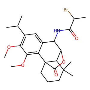 2-bromo-N-(3,4-dimethoxy-11,11-dimethyl-15-oxo-5-propan-2-yl-16-oxatetracyclo[7.5.2.01,10.02,7]hexadeca-2,4,6-trien-8-yl)propanamide structure