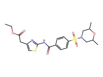 ethyl 2-[2-[[4-(2,6-dimethylmorpholin-4-yl)sulfonylbenzoyl]amino]-1,3-thiazol-4-yl]acetate structure