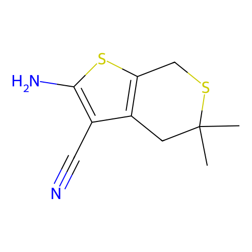 2-amino-5,5-dimethyl-4,7-dihydro-5H-thieno[2,3-c]thiopyran-3-carbonitrile structure
