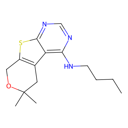 N-butyl-6,6-dimethyl-5,8-dihydro-6H-pyrano[4',3':4,5]thieno[2,3-d]pyrimidin-4-amine structure