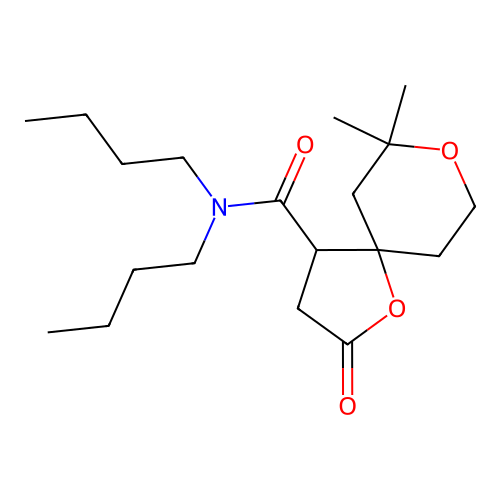 N,N-dibutyl-7,7-dimethyl-2-oxo-1,8-dioxaspiro[4.5]decane-4-carboxamide structure
