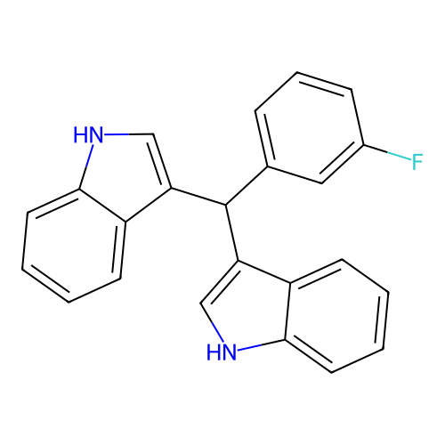 3,3'-[(3-fluorophenyl)methanediyl]bis(1H-indole) structure