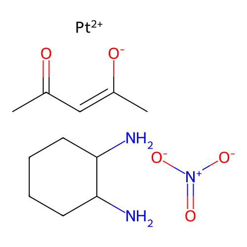 Platinum (II), acetylacetonato(cyclohexane-1,2-diammine)-, nitrate structure