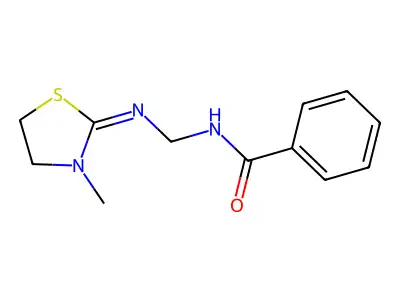N-[[(3-methyl-1,3-thiazolidin-2-ylidene)amino]methyl]benzamide structure