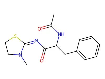 2-Acetamido-3-phenyl-N-(3-methyl-2-thiazolidinylidene)propionamide structure