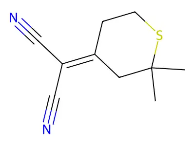 (2,2-dimethyltetrahydro-4H-thiopyran-4-ylidene)propanedinitrile structure