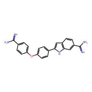 2-[4-(4-carbamimidoylphenoxy)phenyl]-1H-indole-6-carboximidamide structure