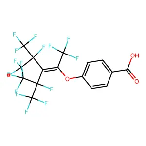 4-{[1,1,1,4,5,5,5-heptafluoro-3-(1,1,1,2,3,3,3-heptafluoropropan-2-yl)-4-(trifluoromethyl)pent-2-en-2-yl]oxy}benzoic acid structure