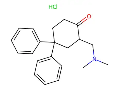 Cyclohexanone, 2-((dimethylamino)methyl)-4,4-diphenyl-, hydrochloride structure
