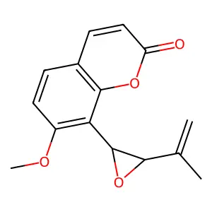 7-Methoxy-8-(3-prop-1-en-2-yloxiran-2-yl)chromen-2-one structure