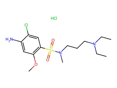 Benzenesulfonamide, 4-amino-5-chloro-N-(3-(diethylamino)propyl)-2-methoxy-N-methyl-, monohydrochloride structure