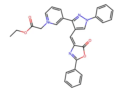 1-(2-Ethoxy-2-oxoethyl)-3-{4-[(5-oxo-2-phenyl-1,3-oxazol-4(5H)-ylidene)methyl]-1-phenyl-1H-pyrazol-3-yl}pyridin-1-ium structure