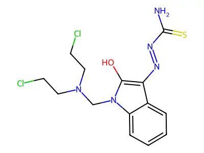 [1-[Bis(2-chloroethyl)aminomethyl]-2-hydroxyindol-3-yl]iminothiourea structure