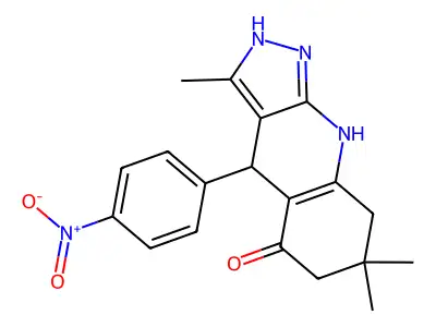 3,7,7-trimethyl-4-(4-nitrophenyl)-2,4,6,7,8,9-hexahydro-5H-pyrazolo[3,4-b]quinolin-5-one structure