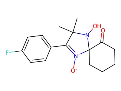 2-(4-fluorophenyl)-4-hydroxy-3,3-dimethyl-1,4-diazaspiro[4.5]dec-1-en-6-one 1-oxide structure