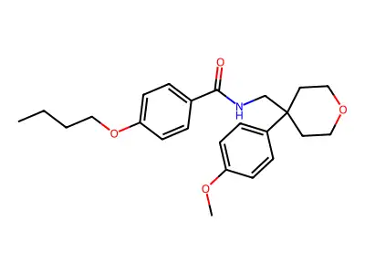 4-butoxy-N-[[4-(4-methoxyphenyl)oxan-4-yl]methyl]benzamide structure