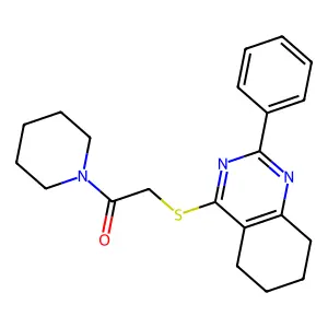 2-((2-Phenyl-5,6,7,8-tetrahydroquinazolin-4-yl)thio)-1-(piperidin-1-yl)ethanone structure
