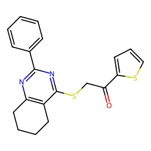 2-((2-Phenyl-5,6,7,8-tetrahydroquinazolin-4-yl)thio)-1-(thiophen-2-yl)ethanone structure